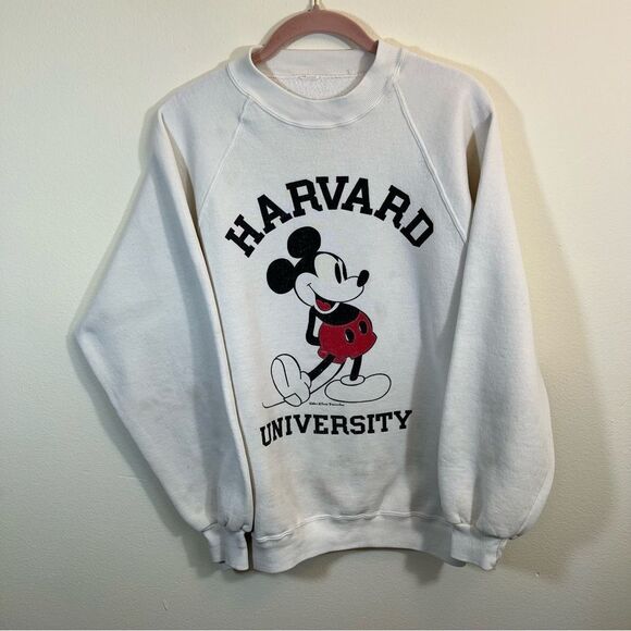 Vintage Disney Harvard University Mickey Mouse White Crewneck Sweatshirt - Picture 1 of 12
